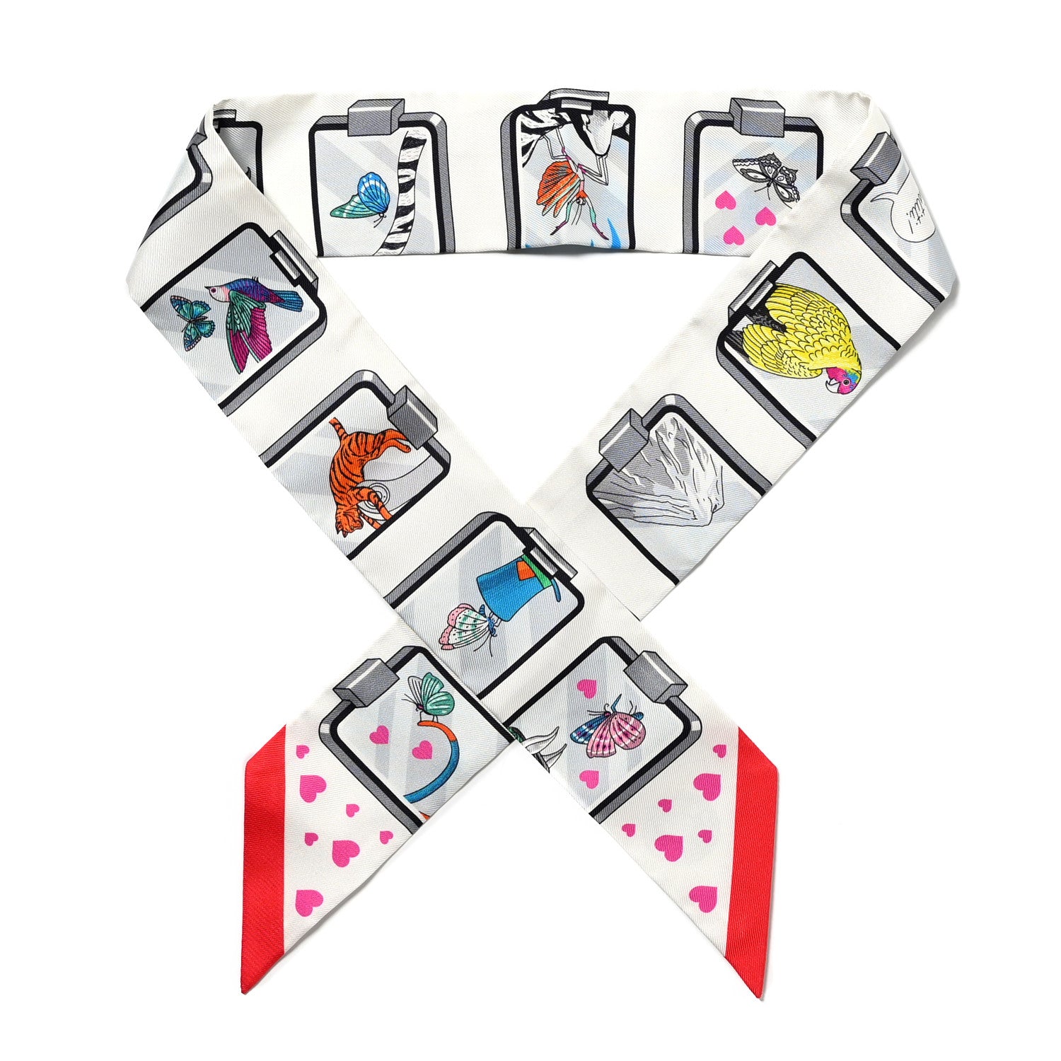 Hermes Silk Story Twilly White Gris Rouge 1 of 4