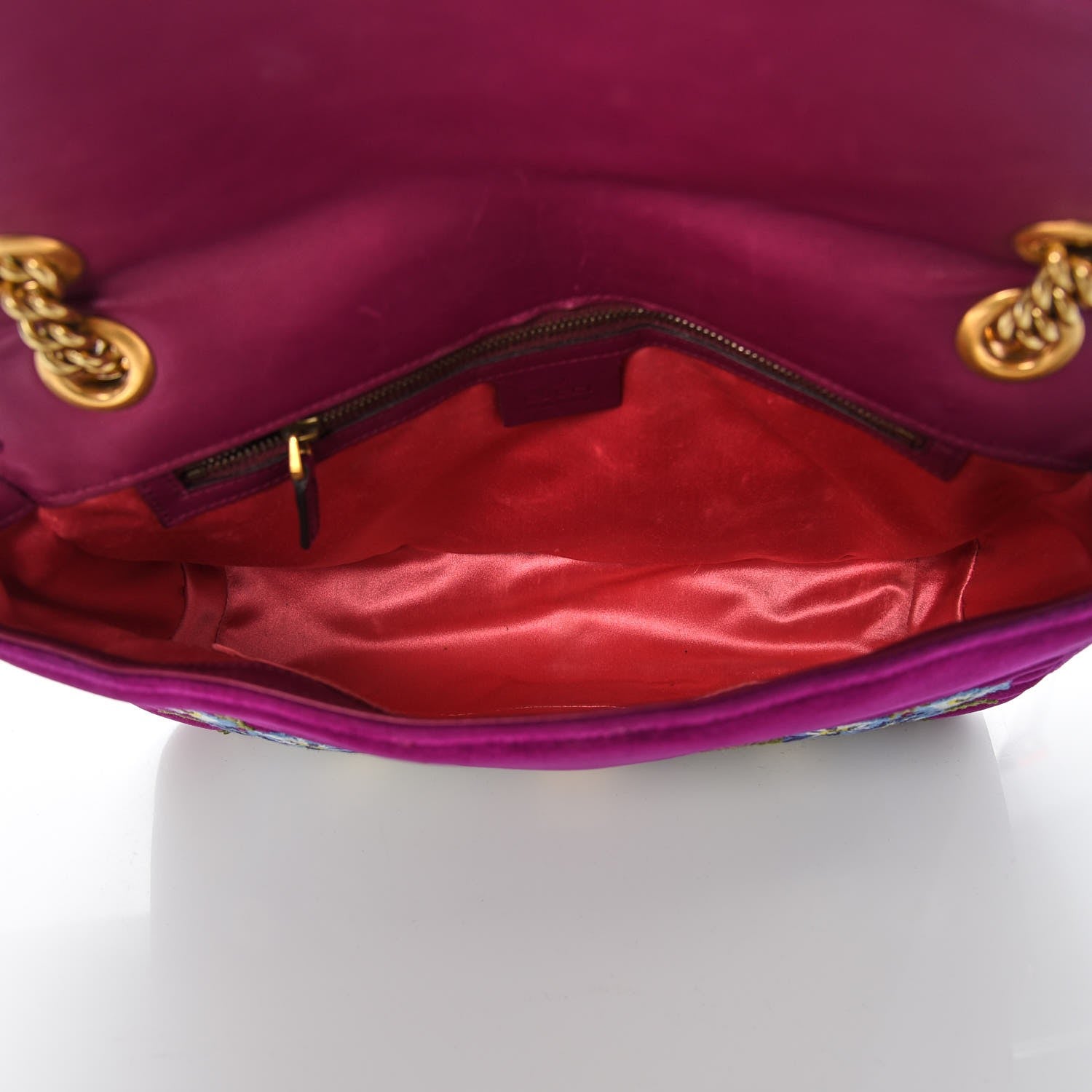 Gucci Velvet Matelasse Loved Embroidered Medium GG Marmont Shoulder Bag Fuchsia Violet Cyclamen 5 of 13