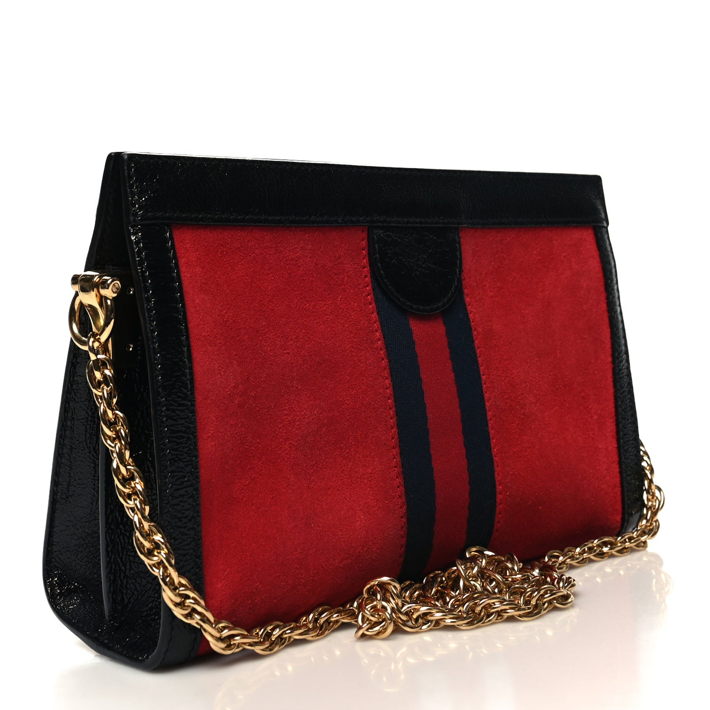 Suede Patent Web Small Ophidia Chain Shoulder Bag Hibiscus Red Black