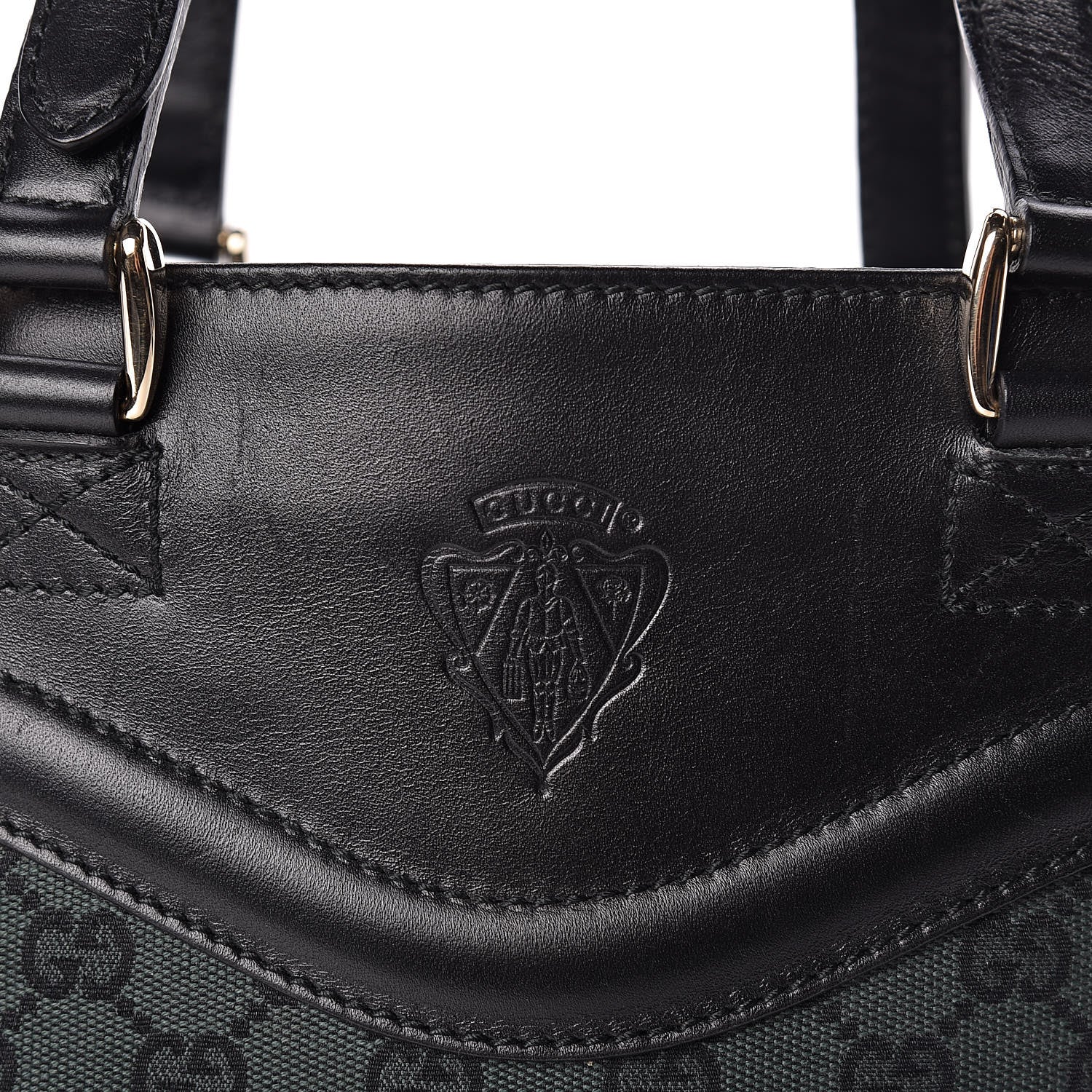Gucci Monogram Crest Tote Green Black 10 of 13