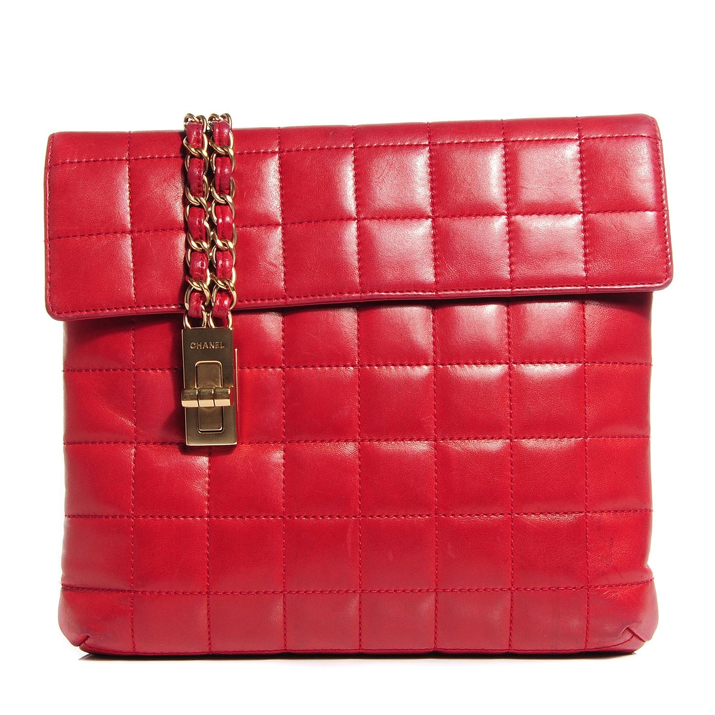 Lambskin Chocolate Bar Mademoiselle Flap Shoulder Bag Red