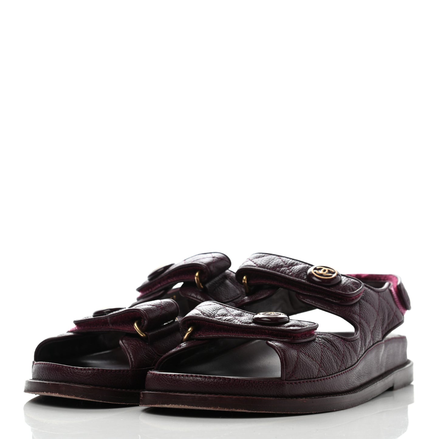Grained Calfskin Velcro Dad Sandals 39 Maroon
