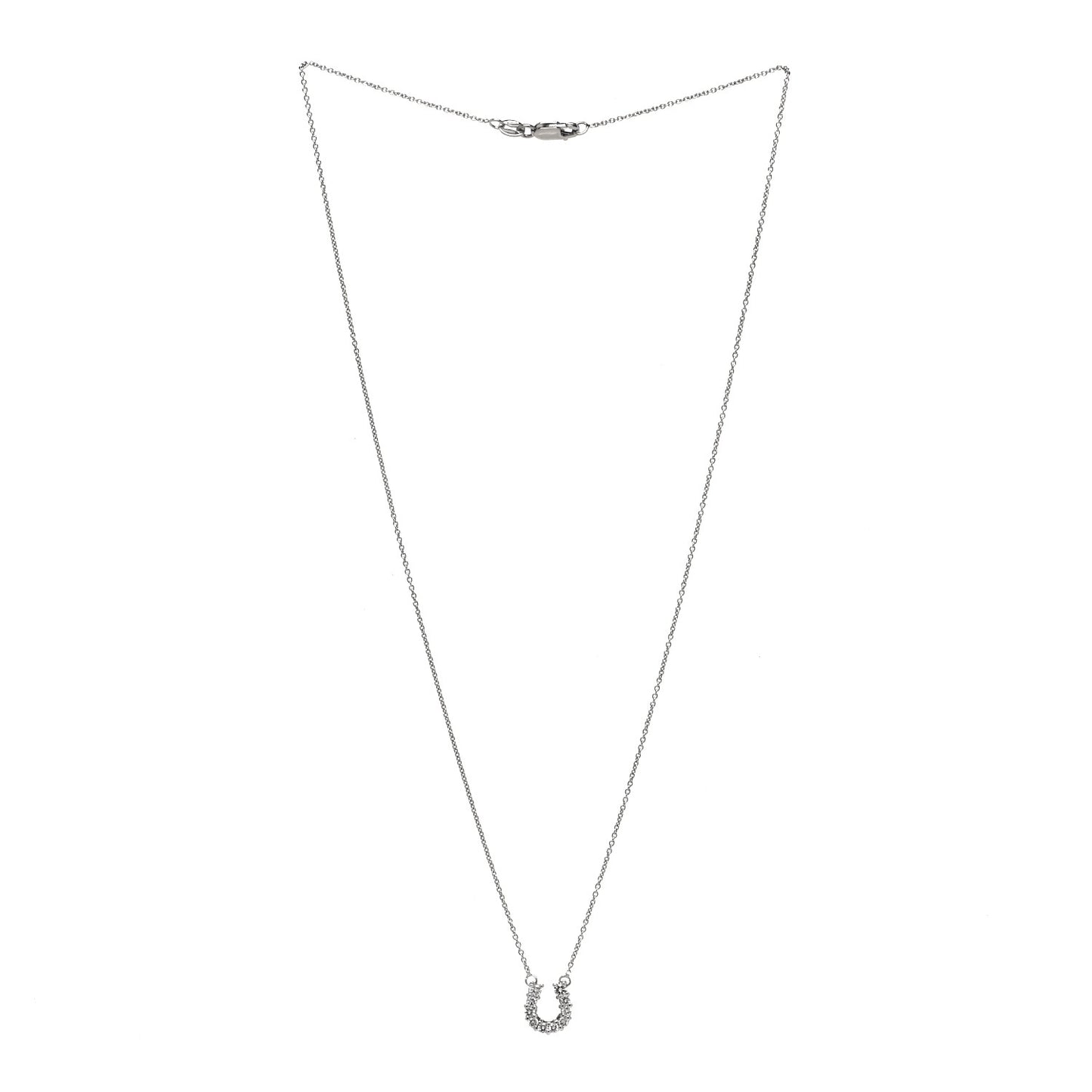 18K White Gold Diamond Horseshoe Pendant Necklace