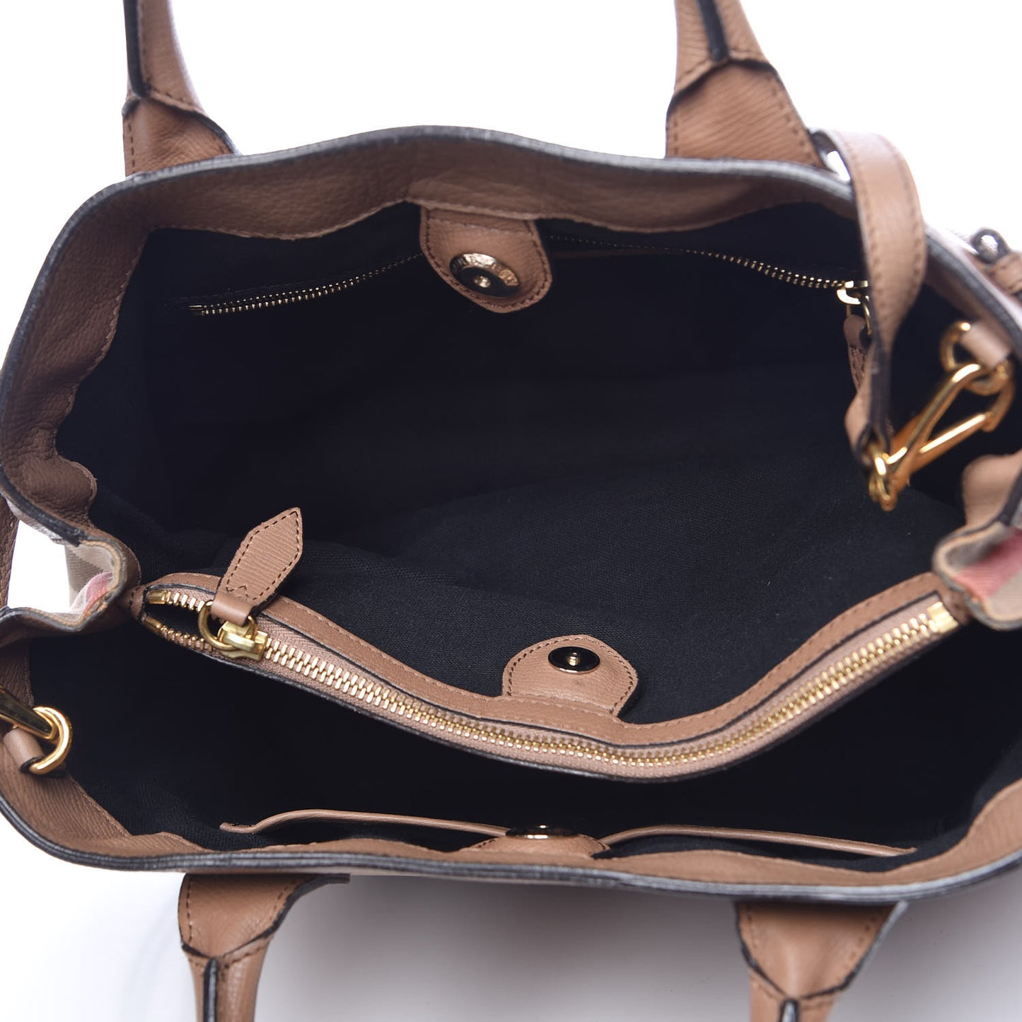 Grainy Calfskin House Check Medium Banner Tote Dark Sand