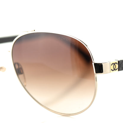 Chanel Lambskin Quilted CC Aviator Sunglasses 4195-Q Brown Gold 6 of 7