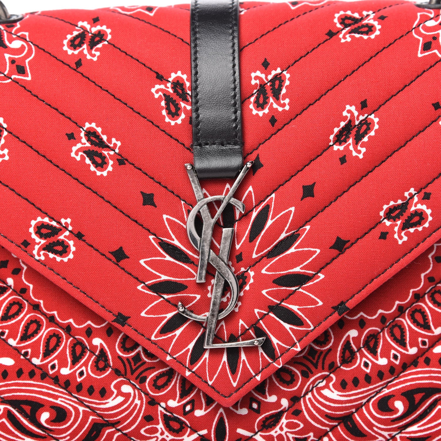 Saint Laurent Canvas Bandana Matelasse Chevron Medium College Bag Red 9 of 9