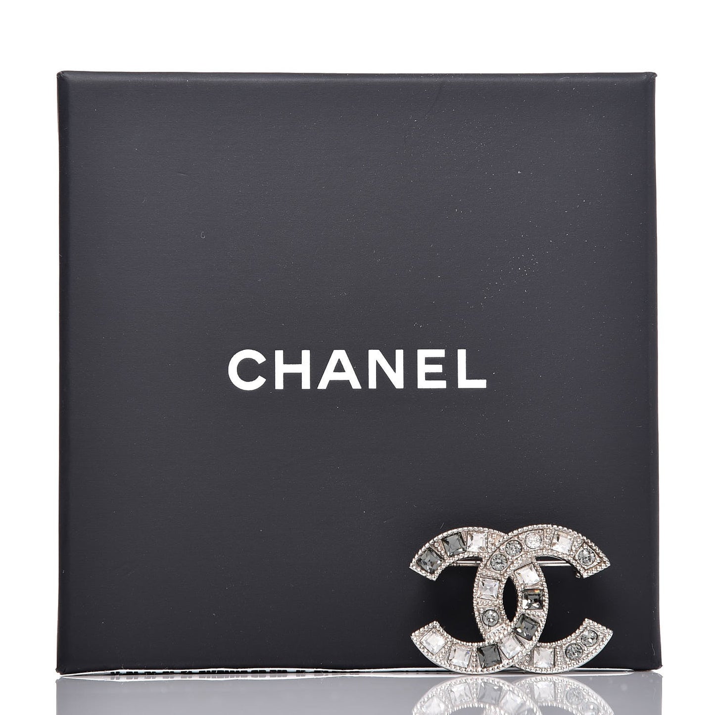 Crystal Baguette CC Brooch Grey Silver