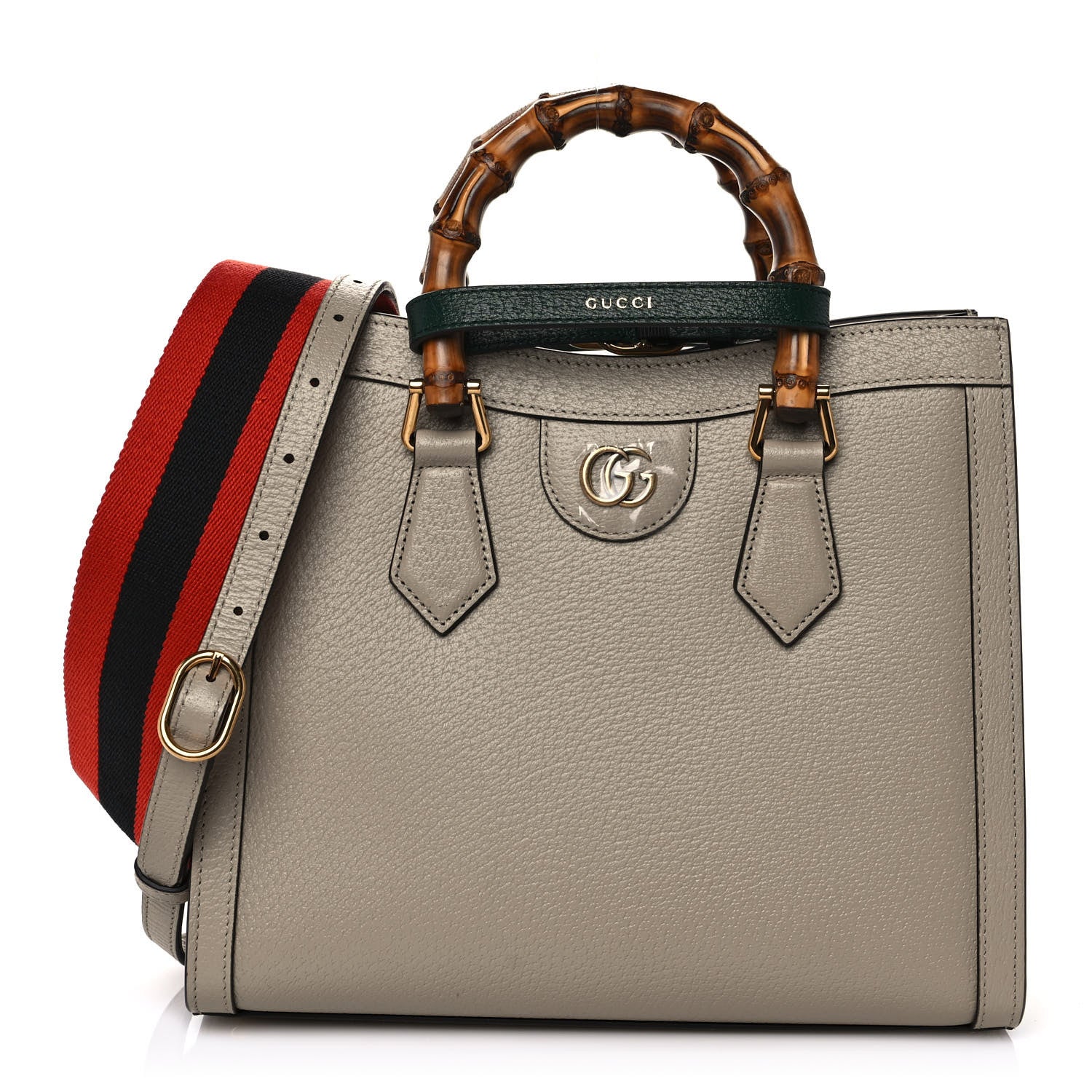 Gucci Textured Dollar Calfskin Web Small Diana Tote Bag Oatmeal Vintage Green 1 of 9