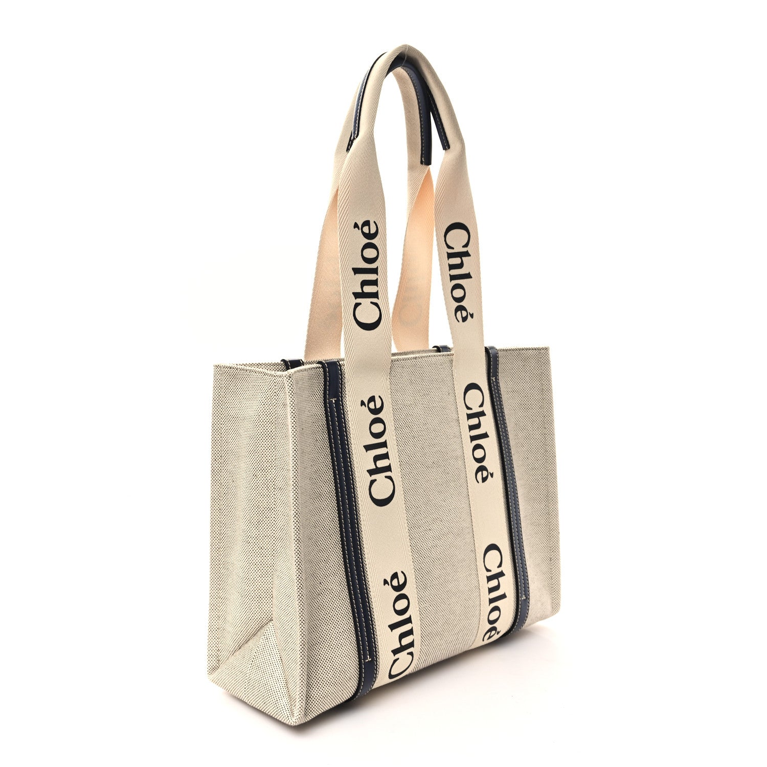 Chloe Linen Calfskin Medium Woody Ribbon Tote White Blue 3 of 11