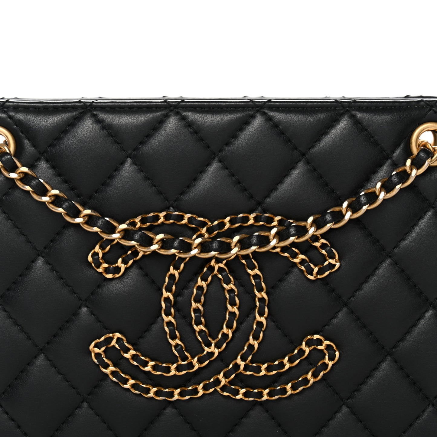 Calfskin Quilted Small CC Chain Accordion Tote Black