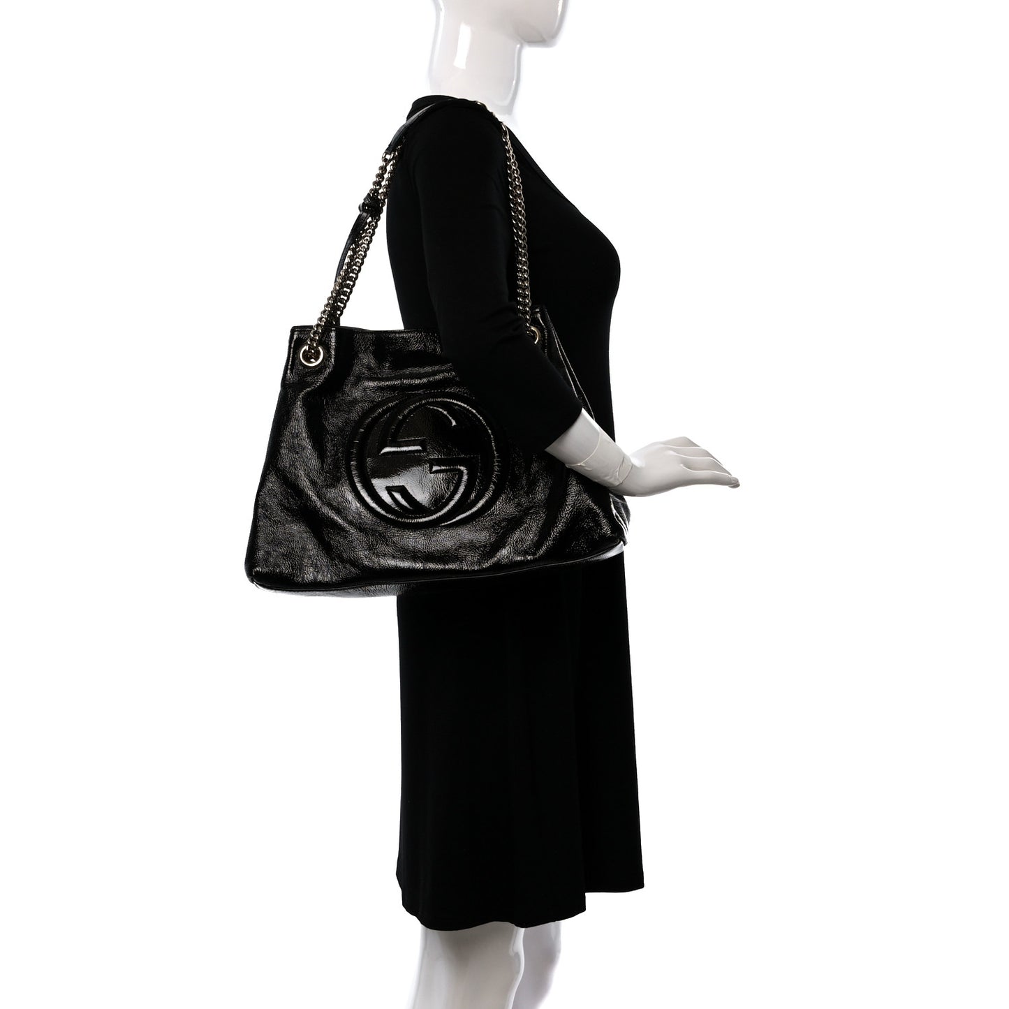 Patent Medium Soho Chain Shoulder Bag Black