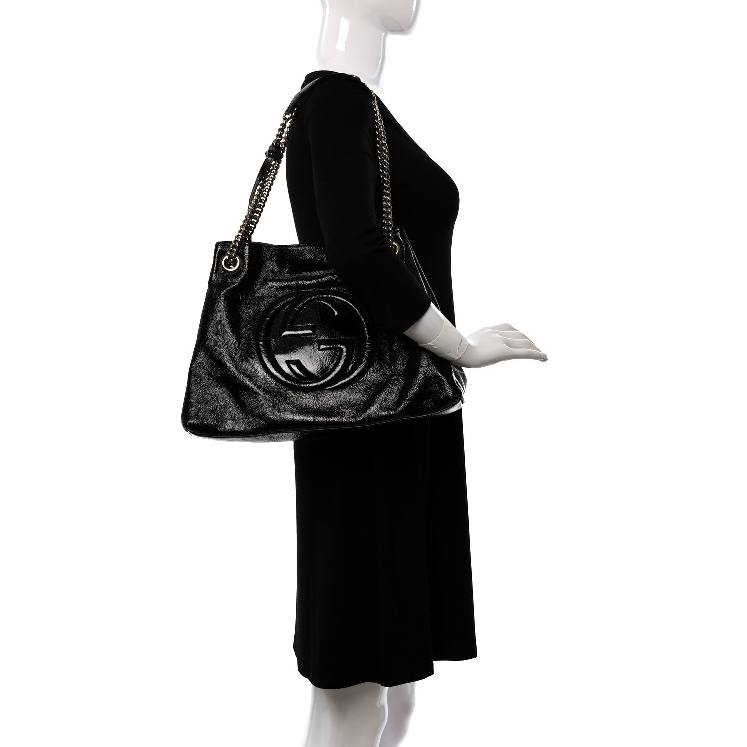 Gucci Patent Medium Soho Chain Shoulder Bag Black 2 of 13