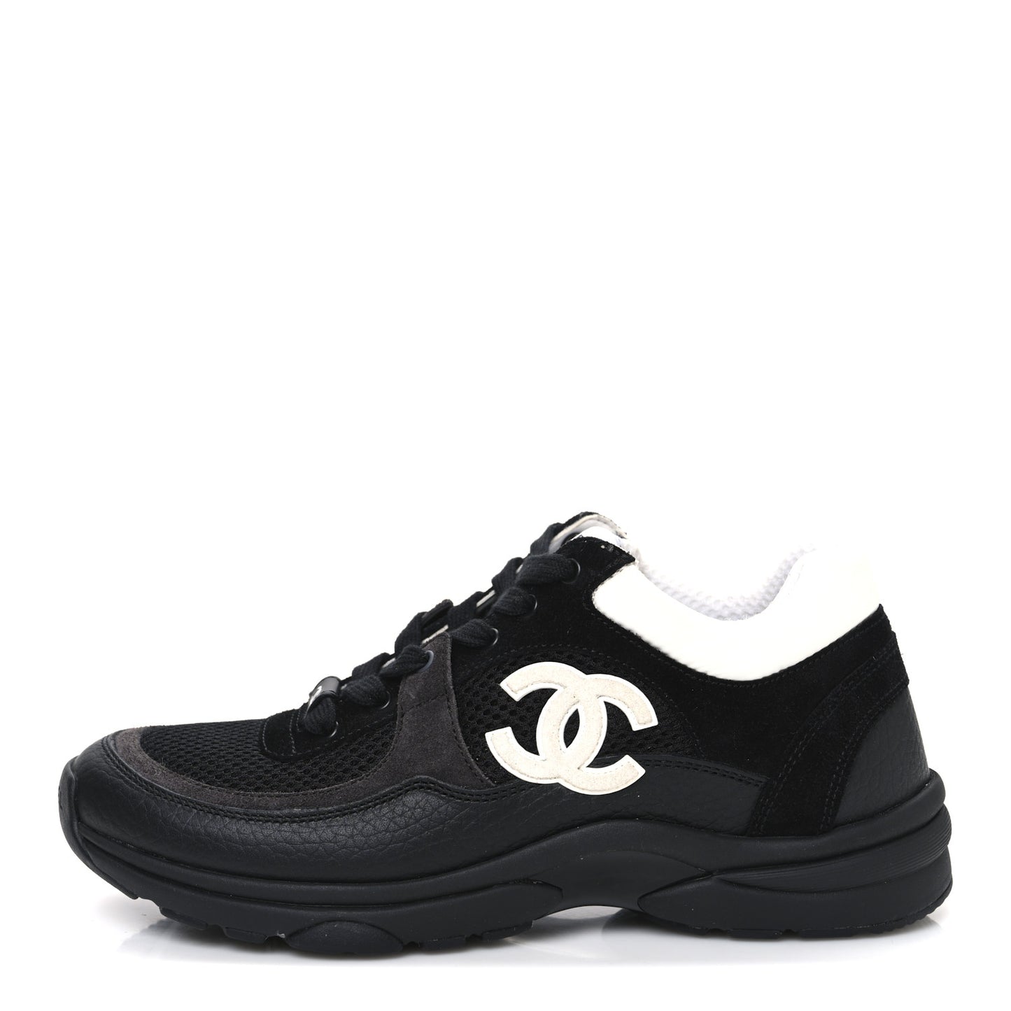 Mesh Suede Grained Calfskin Womens CC Sneakers 37 Black Brown
