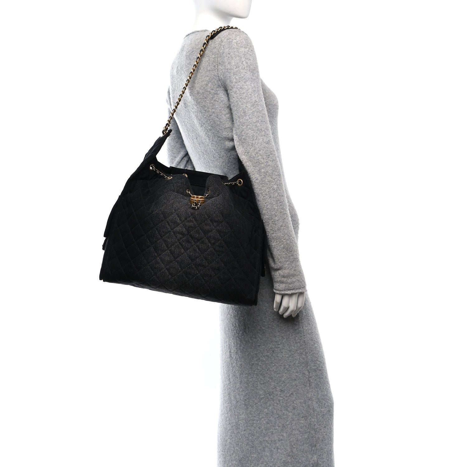 Chanel Washed Denim Quilted Large Chanel 25 Handbag Black 2 of 12