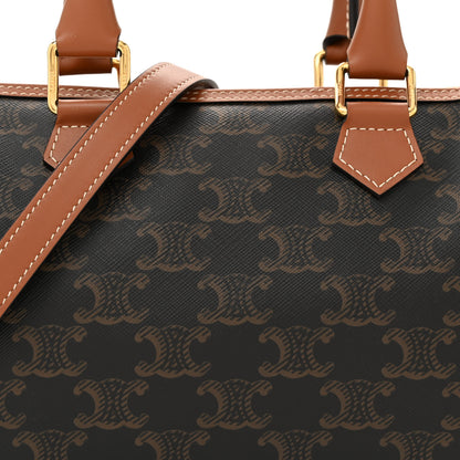 Celine Triomphe Canvas Calfskin Small Boston Bag Tan 7 of 9