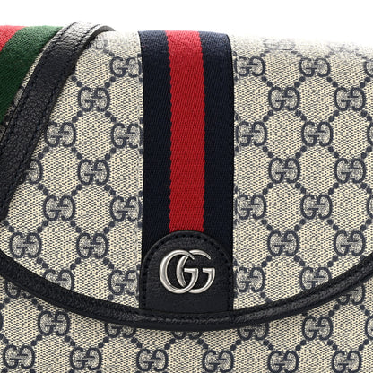Gucci GG Supreme Monogram Textured Dollar Calfskin Web Studded Mini Ophidia Flap Shoulder Bag Beige Blue 8 of 10