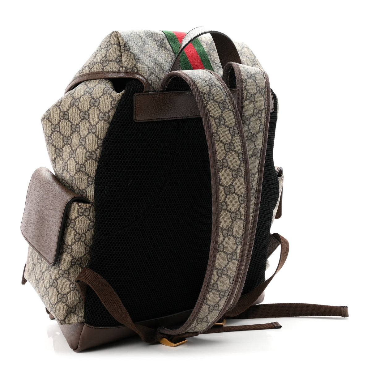 GG Supreme Monogram Medium Ophidia Double Buckle Backpack Brown
