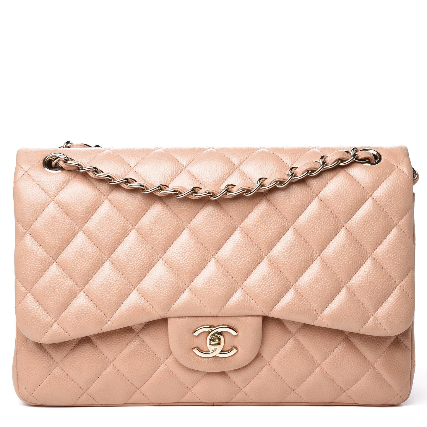 Pearly Caviar Quilted Jumbo Double Flap Beige