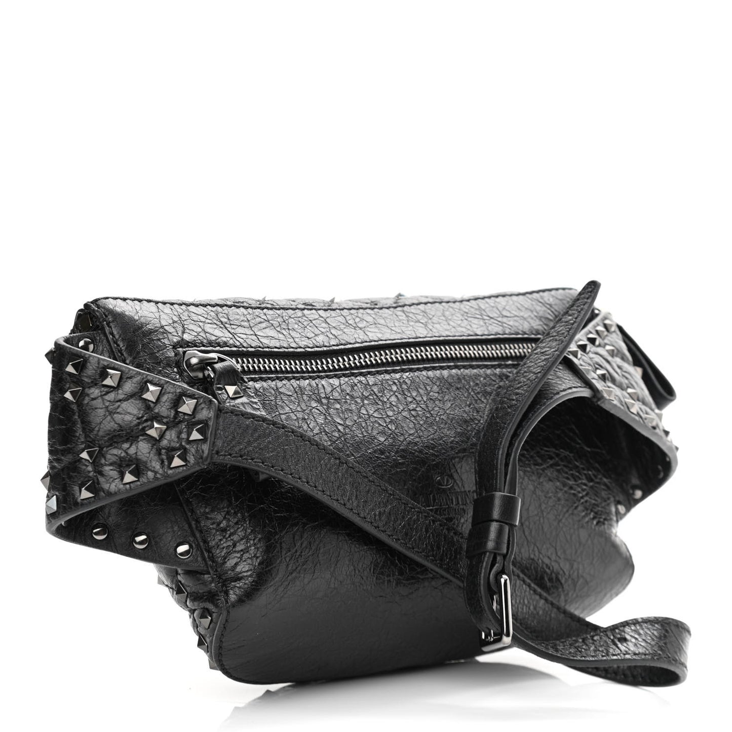 Craquele Nappa Rockstud Spike Belt Bag 85 Black
