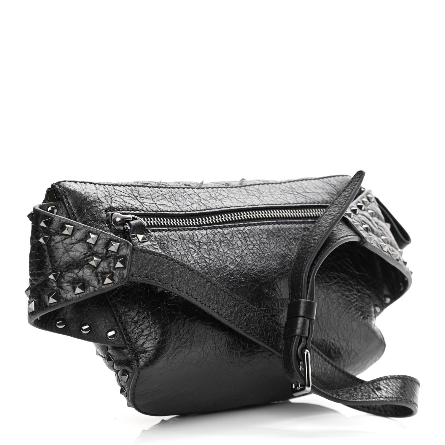 Valentino Garavani Craquele Nappa Rockstud Spike Belt Bag 85 Black 3 of 9