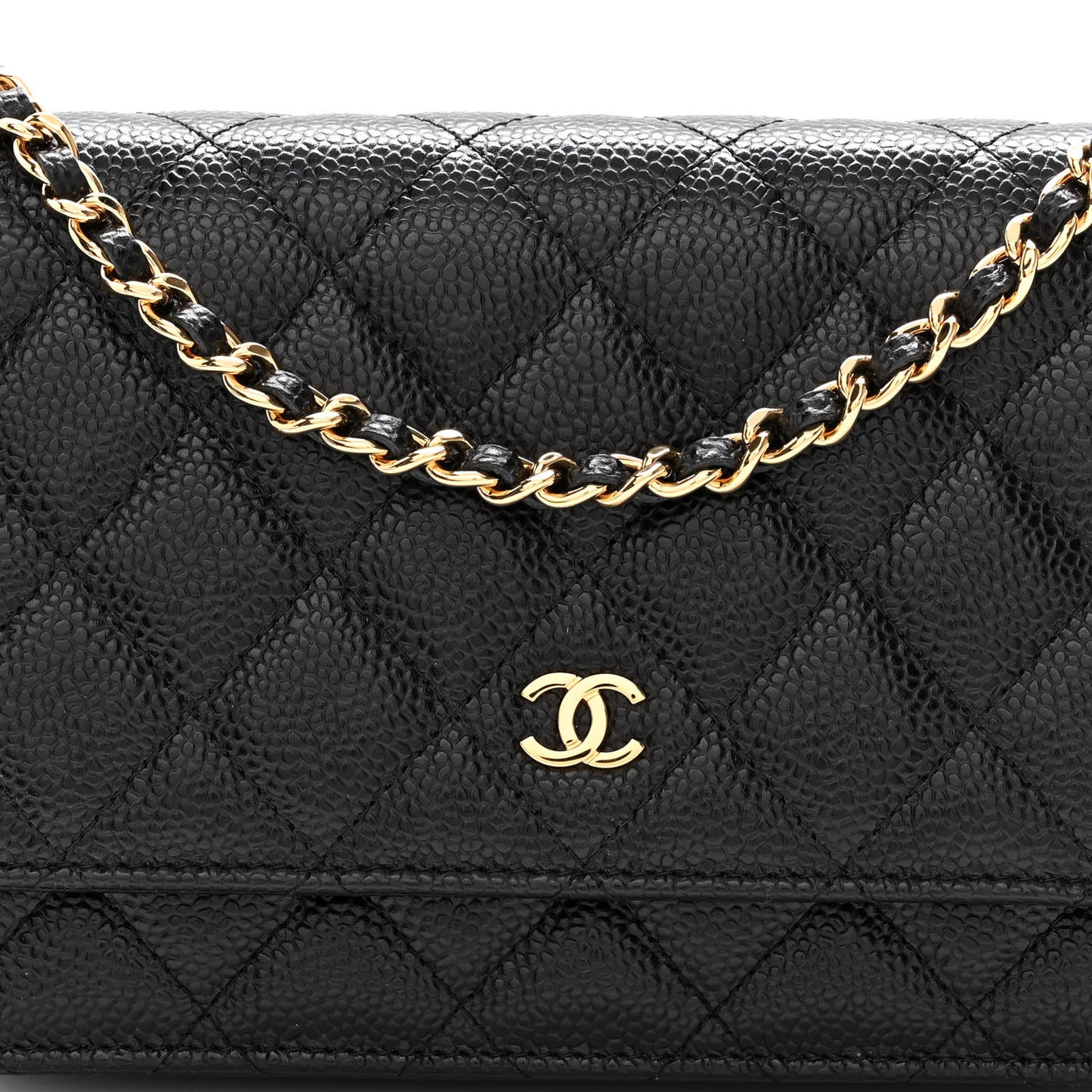 Caviar Quilted Wallet on Chain WOC Black
