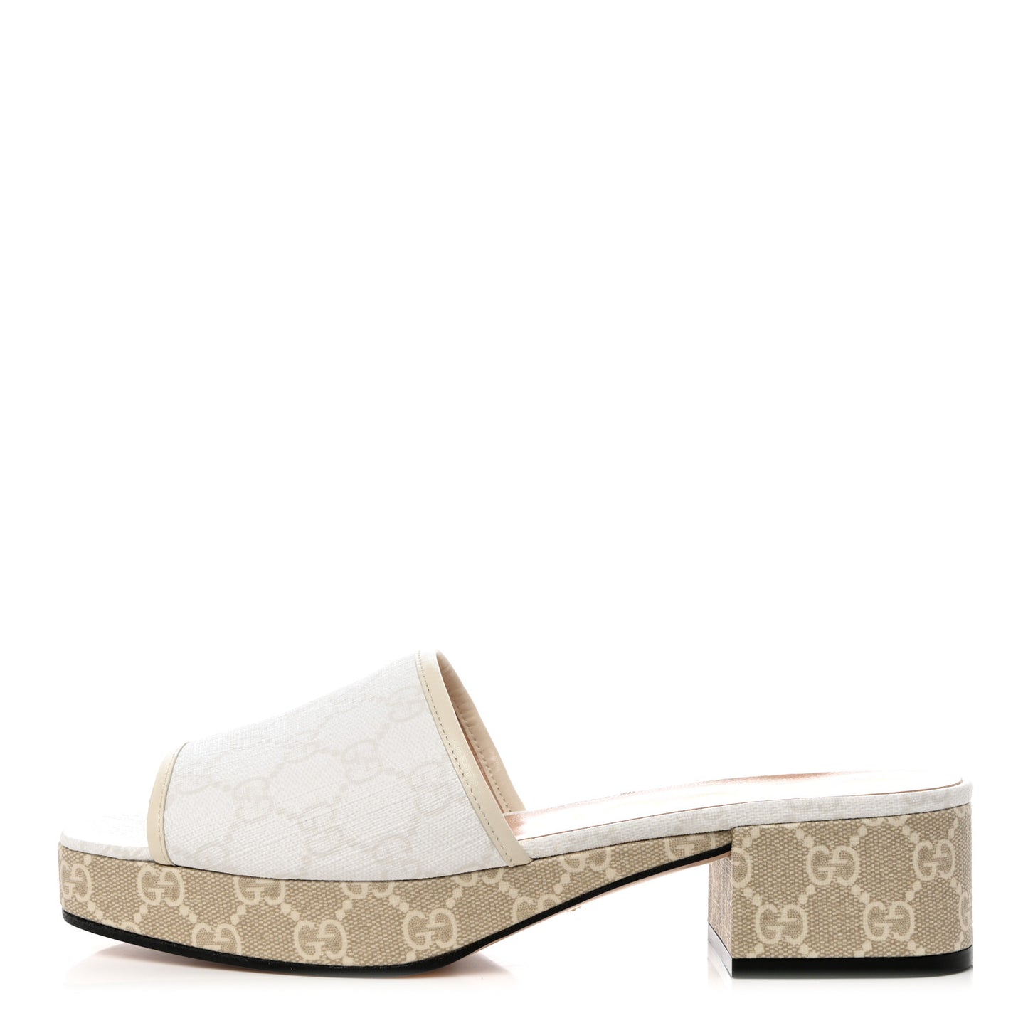 GG Supreme Monogram Malaga Kid Platform Mule Sandals 40 White Mystic White