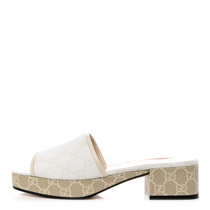 Gucci GG Supreme Monogram Malaga Kid Platform Mule Sandals 40 White Mystic White 1 of 9