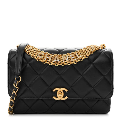 Chanel Lambskin Quilted CC Crystal Logo Chain Flap Black 1 of 11