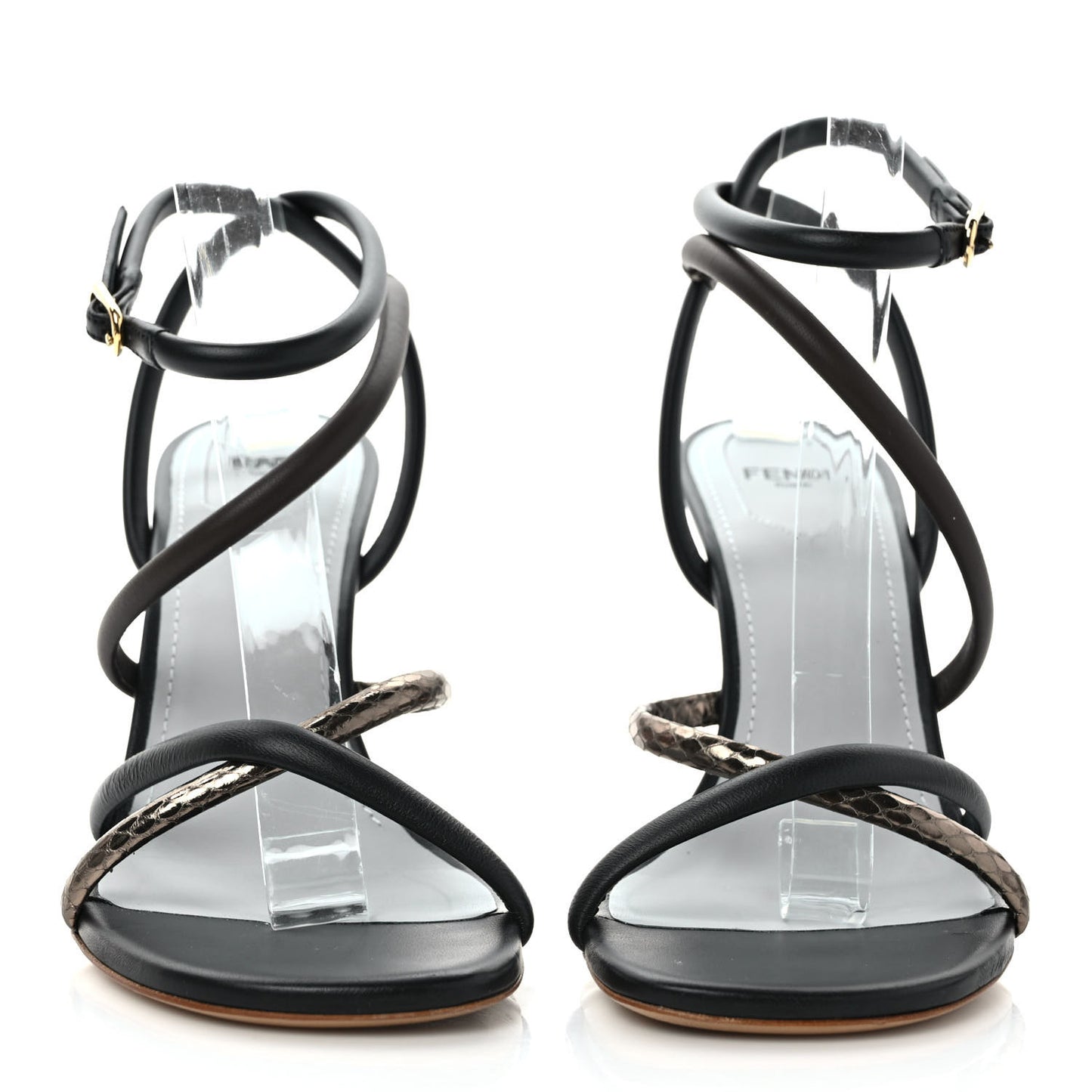 Nappa Metallic Ayers Fendi First 95mm Strappy Sandals 38.5 Black Chocolate Stagno
