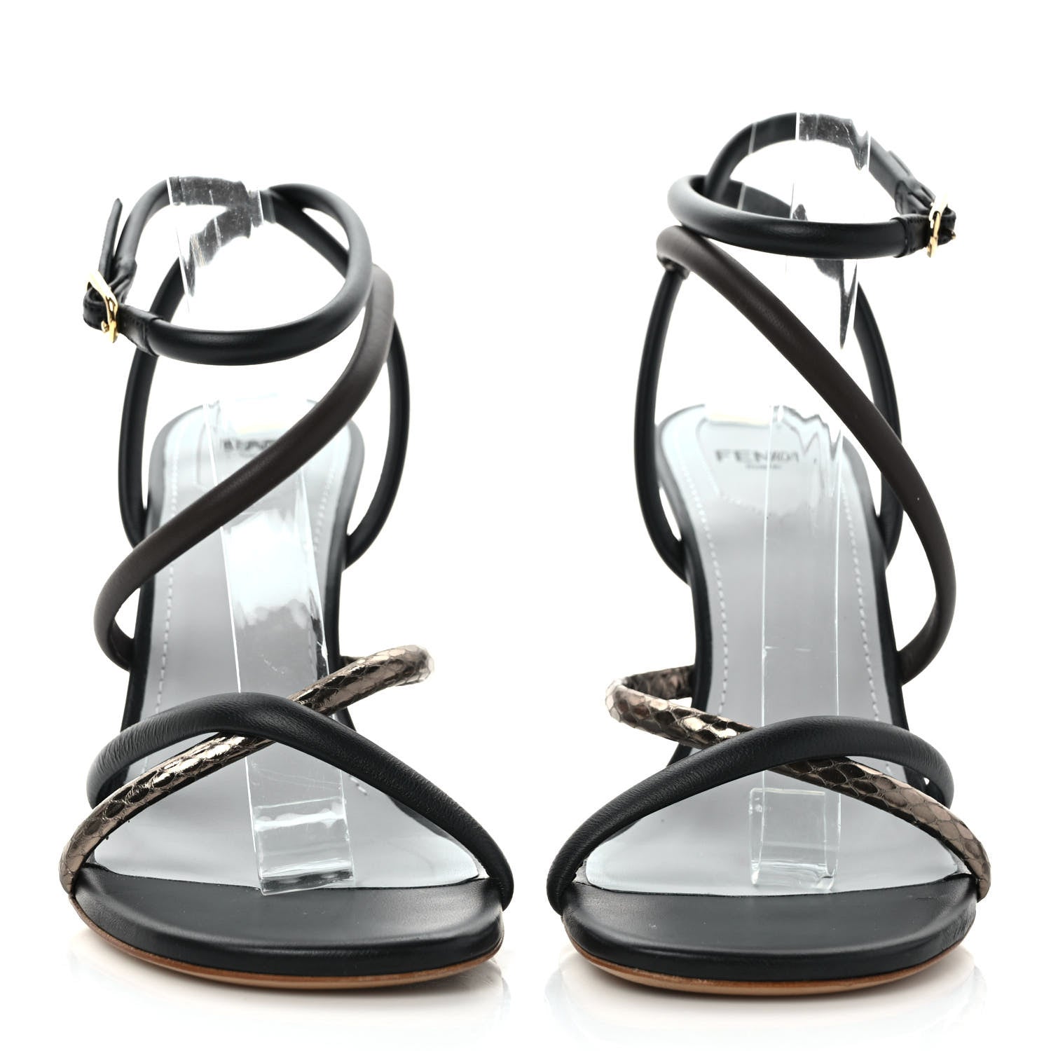 Fendi Nappa Metallic Ayers Fendi First 95mm Strappy Sandals 38.5 Black Chocolate Stagno 2 of 8