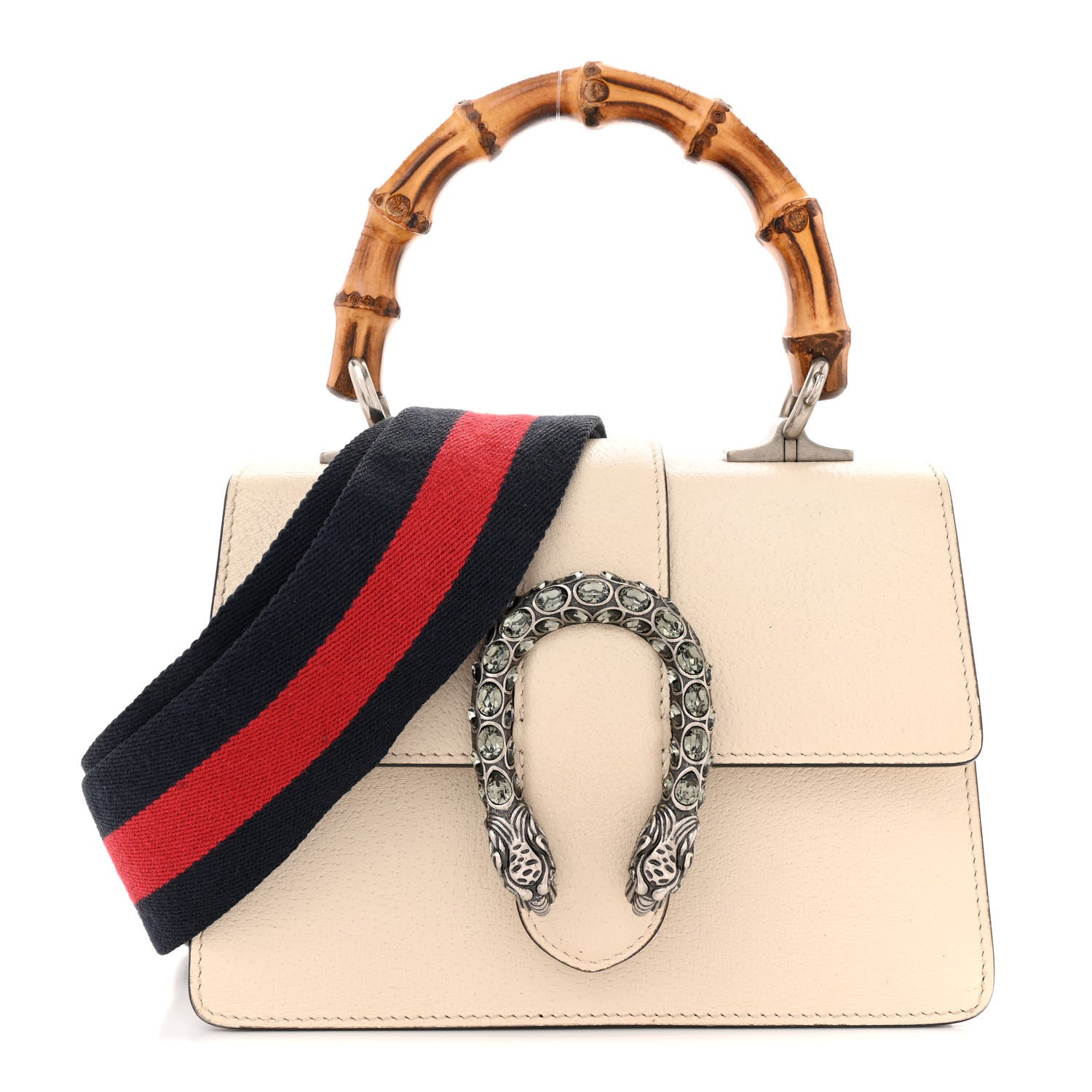 Gucci Textured Calfskin Crystal Bamboo Web Mini Dionysus Top Handle Bag Mystic White 1 of 21