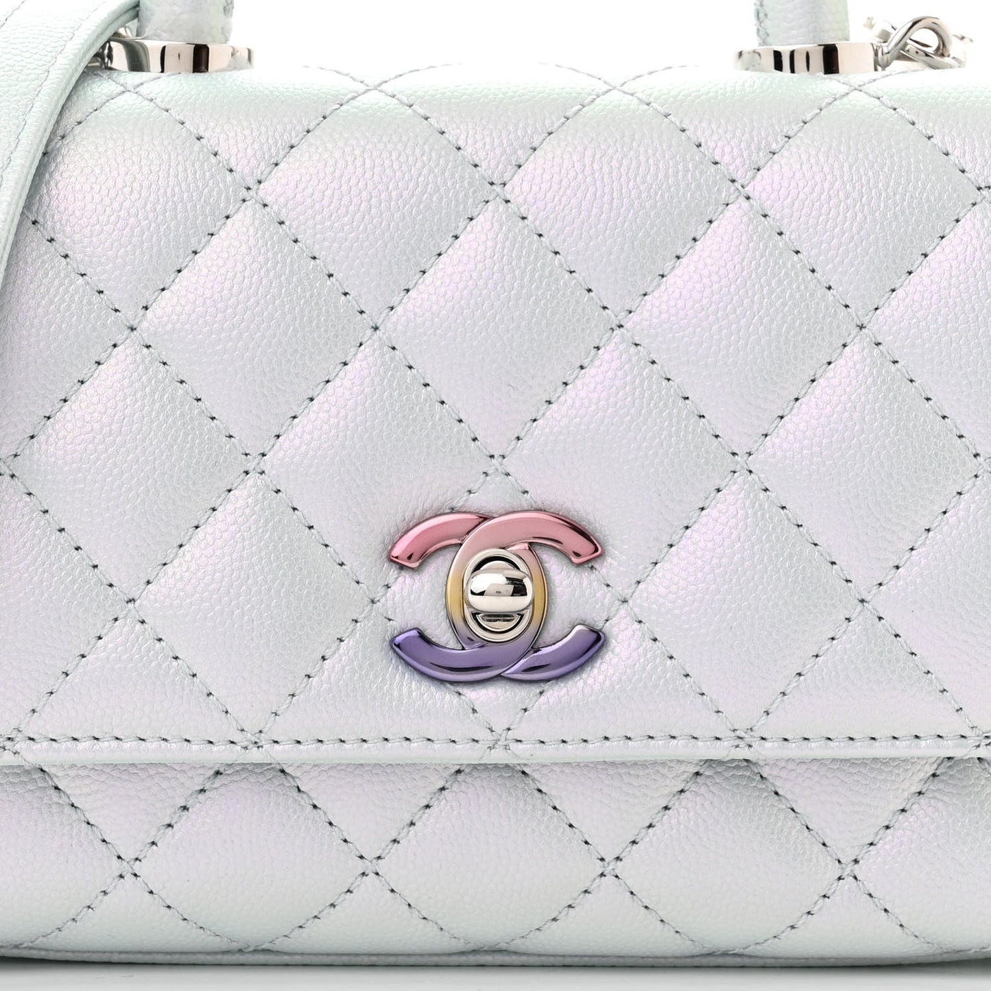 Iridescent Caviar Quilted Extra Mini Coco Handle Flap Light Blue