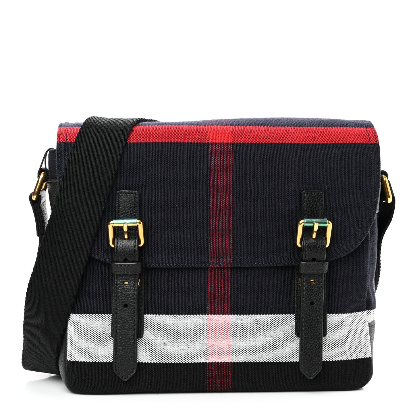 Canvas Mega Check Large Baildon Messenger Bag Navy