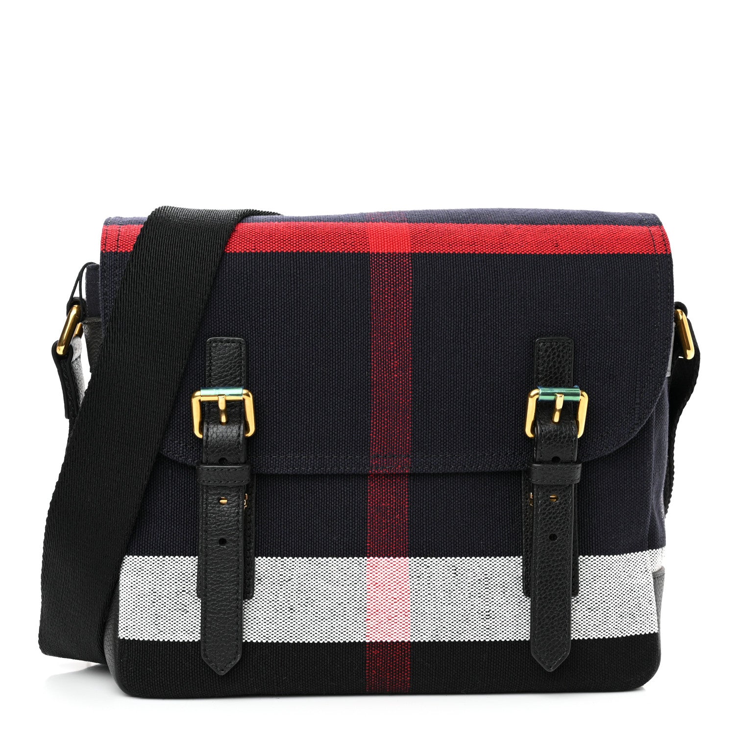 Burberry Canvas Mega Check Large Baildon Messenger Bag Navy 1 of 13