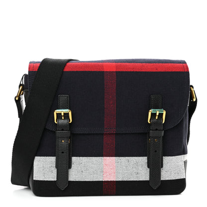 Burberry Canvas Mega Check Large Baildon Messenger Bag Navy 1 of 13