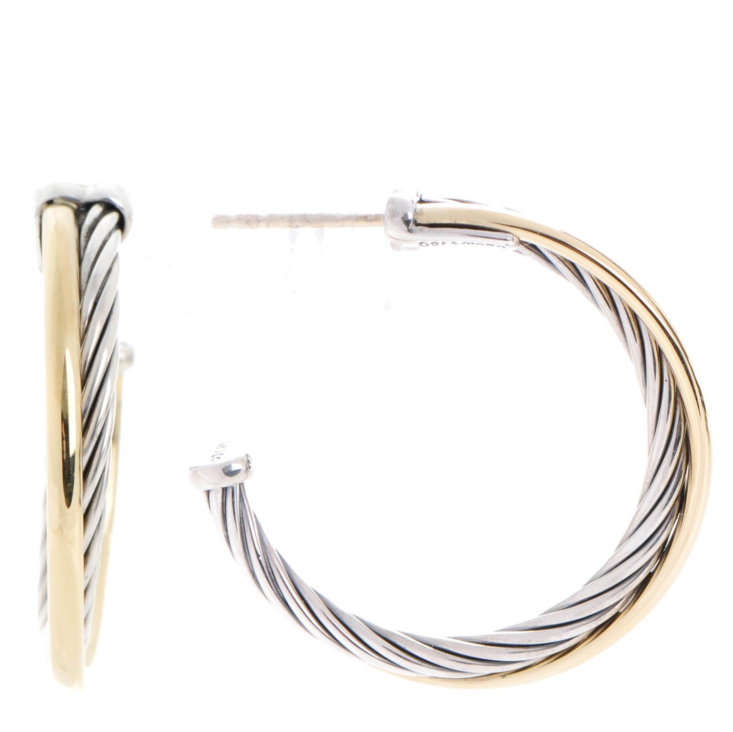 David Yurman Sterling Silver 18K Yellow Gold 31mm Crossover Cable Hoop Earrings 1 of 5