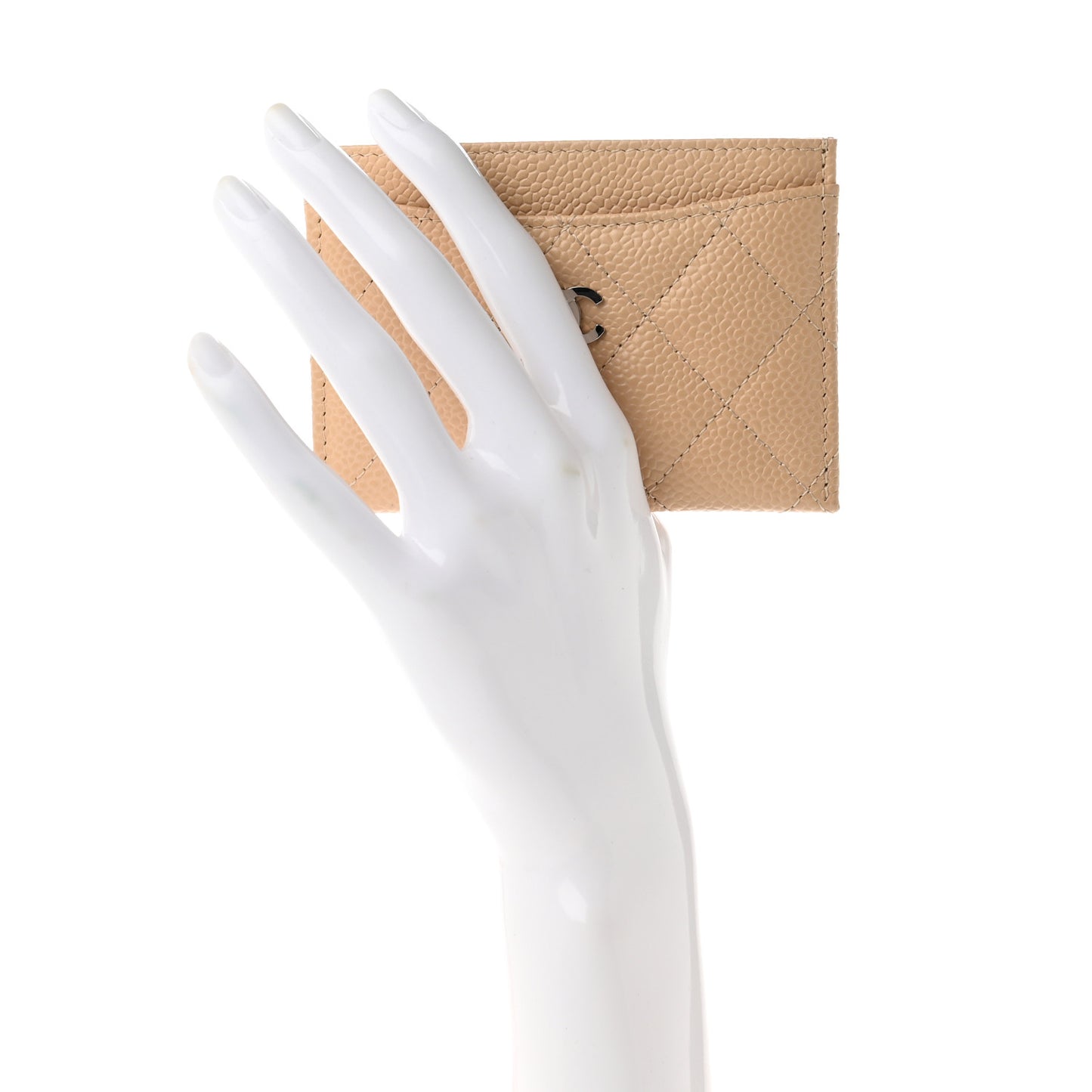 Caviar Quilted Card Holder Beige