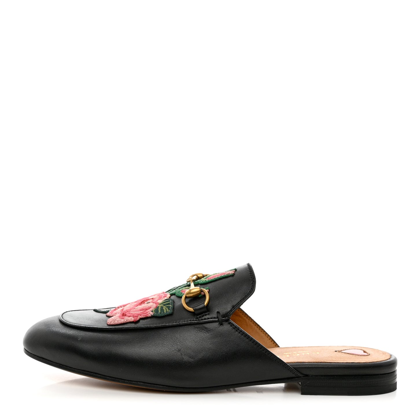 Calfskin Flower Embroidered Princetown Slippers 39 Black