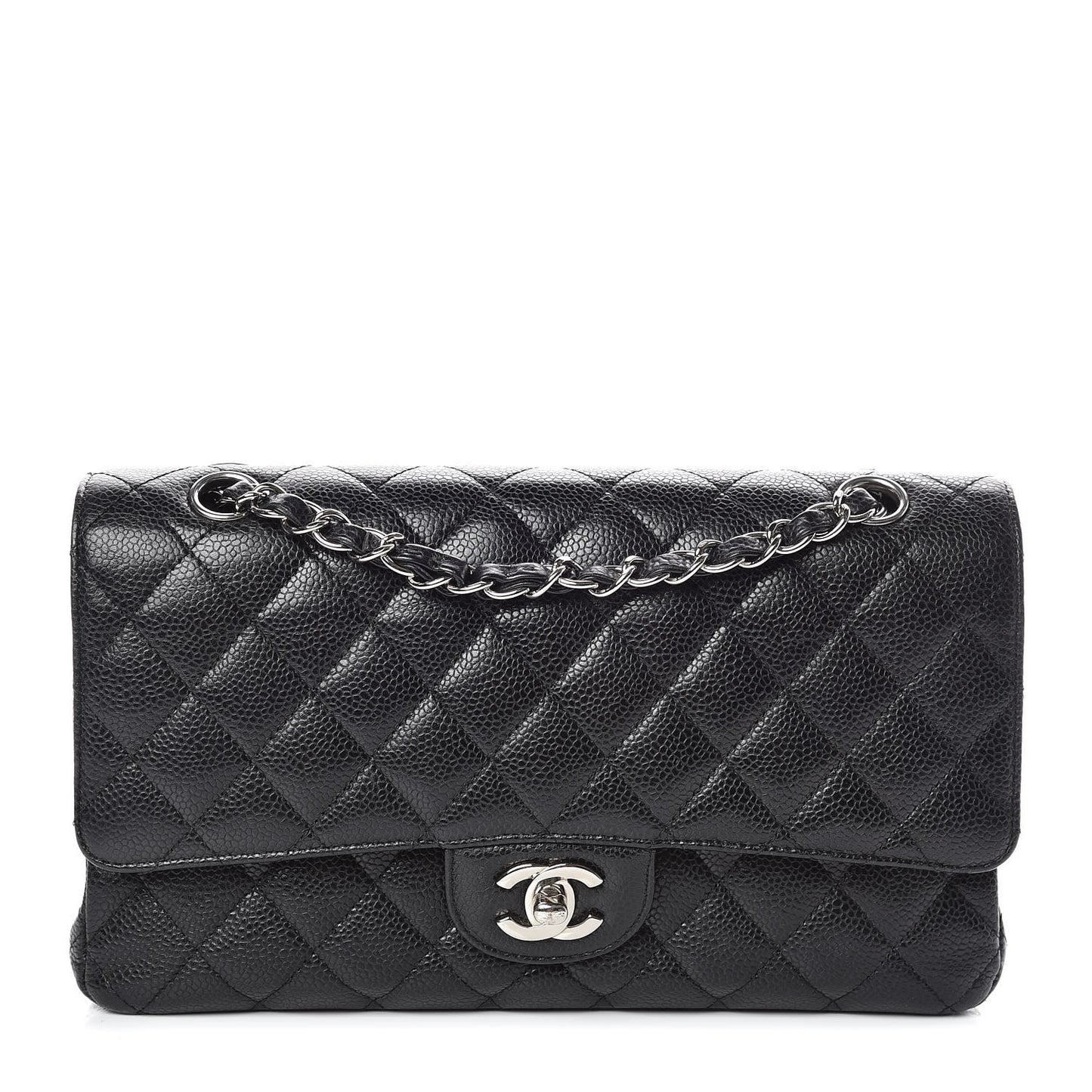 Caviar Quilted Medium Double Flap Black