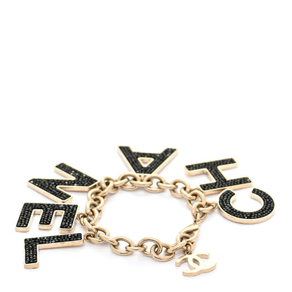 Chanel Crystal Logo Bracelet Black Gold 3 of 5