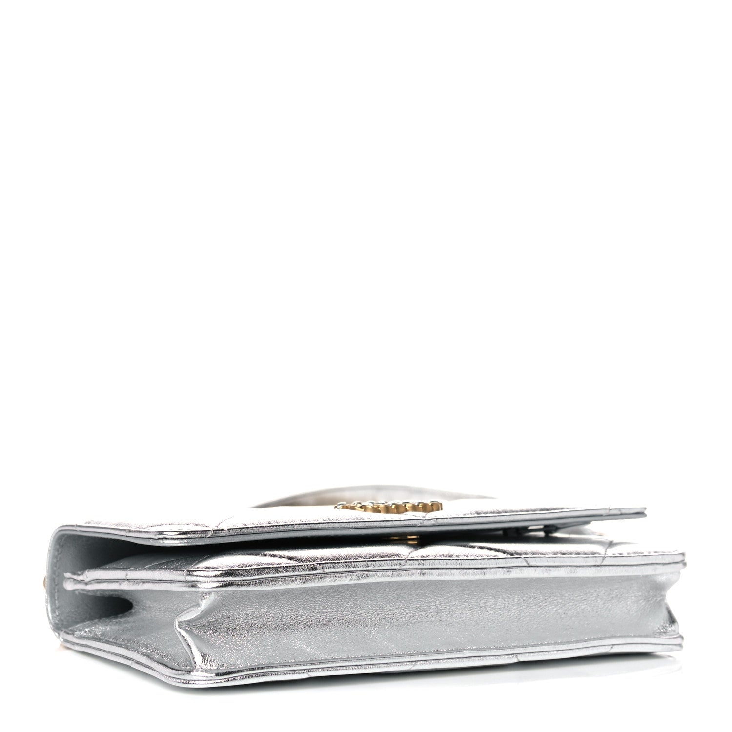 Chanel Metallic Lambskin Quilted Chanel 19 Wallet On Chain WOC Silver 4 of 14