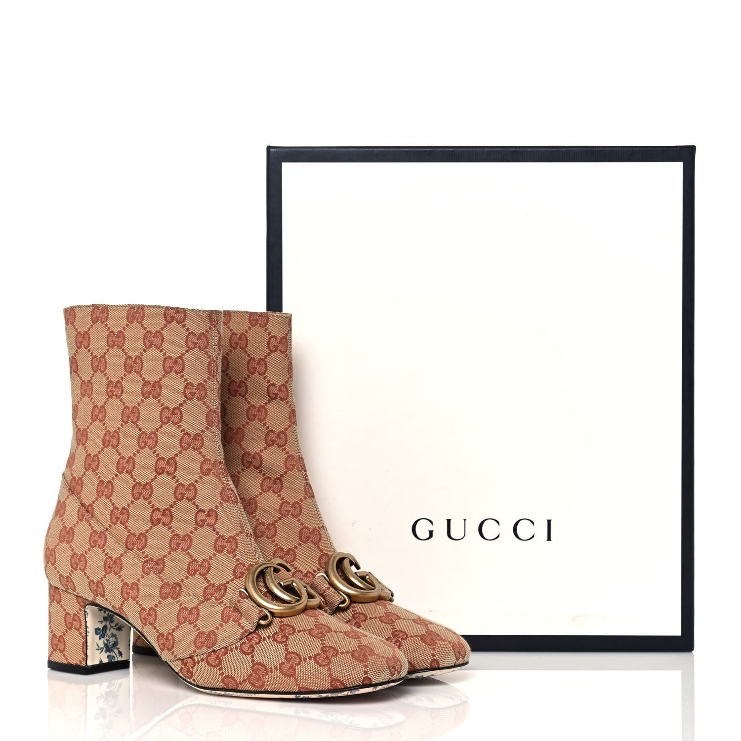 Gucci Monogram Malaga Kid GG Victoire 55mm Ankle Boots 41 Beige Ruggine Rust 9 of 9