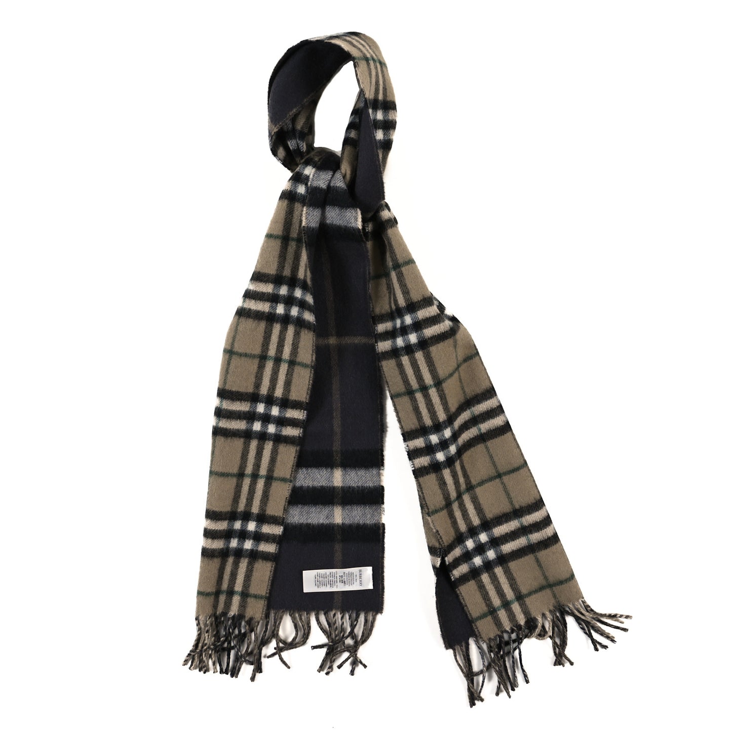 Cashmere Classic Check Fringe Scarf Beige Gray Green