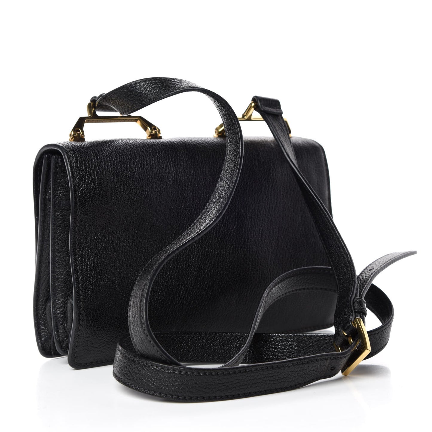 Goatskin Madras Miu Logo Shoulder Bag Black