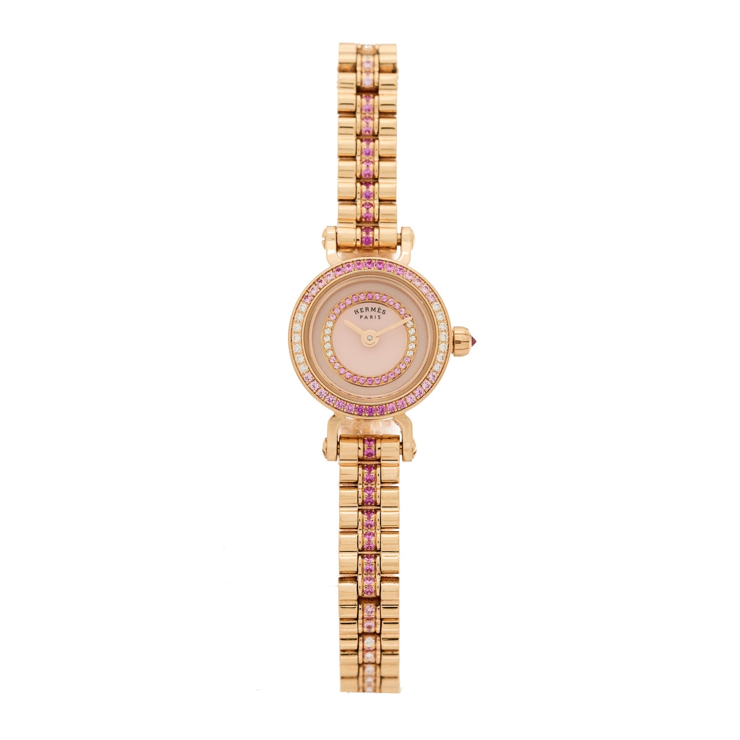 18K Rose Gold Diamond Pink Sapphire 16mm Faubourg Quartz Watch