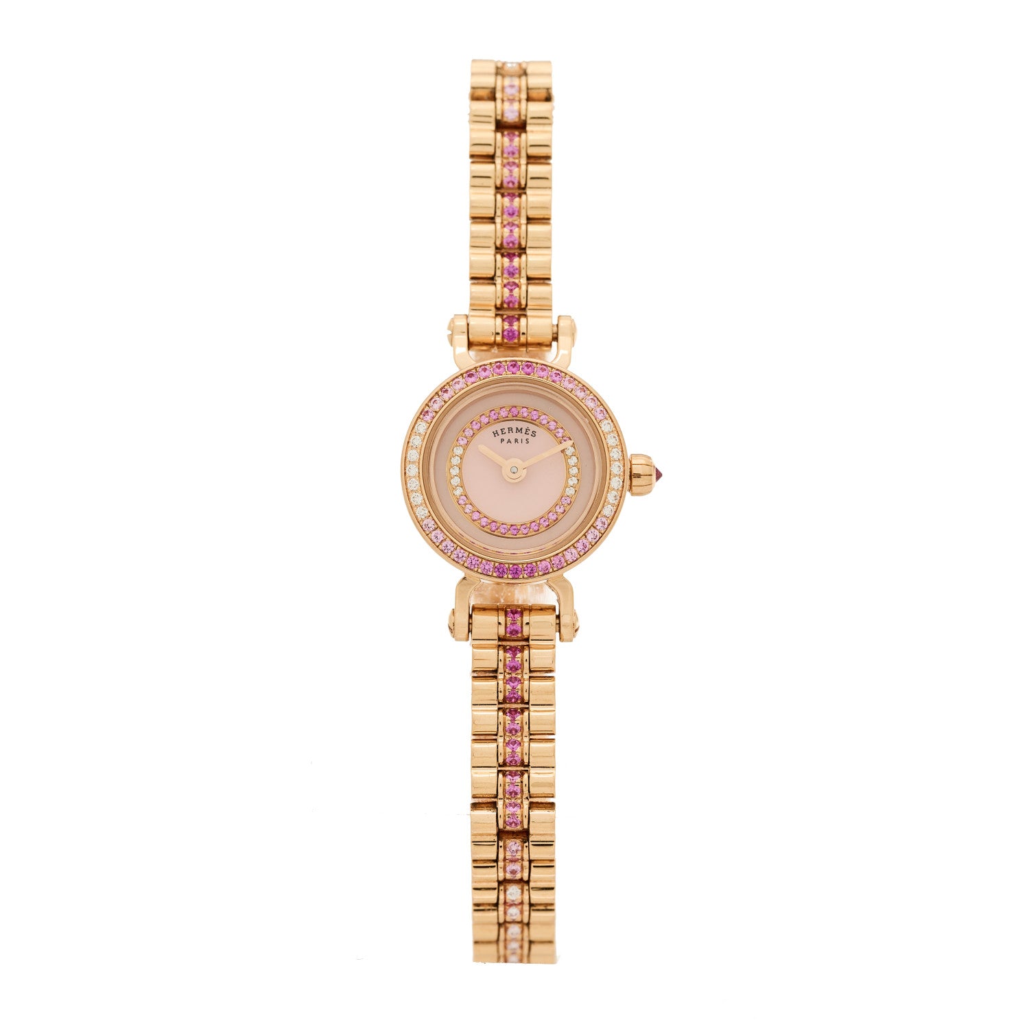 Hermes 18K Rose Gold Diamond Pink Sapphire 16mm Faubourg Quartz Watch 1 of 4