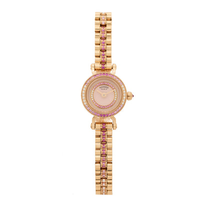 Hermes 18K Rose Gold Diamond Pink Sapphire 16mm Faubourg Quartz Watch 1 of 4