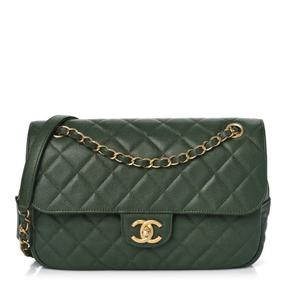 Chanel Caviar Quilted Medium Single Flap Dark Green 1 of 9