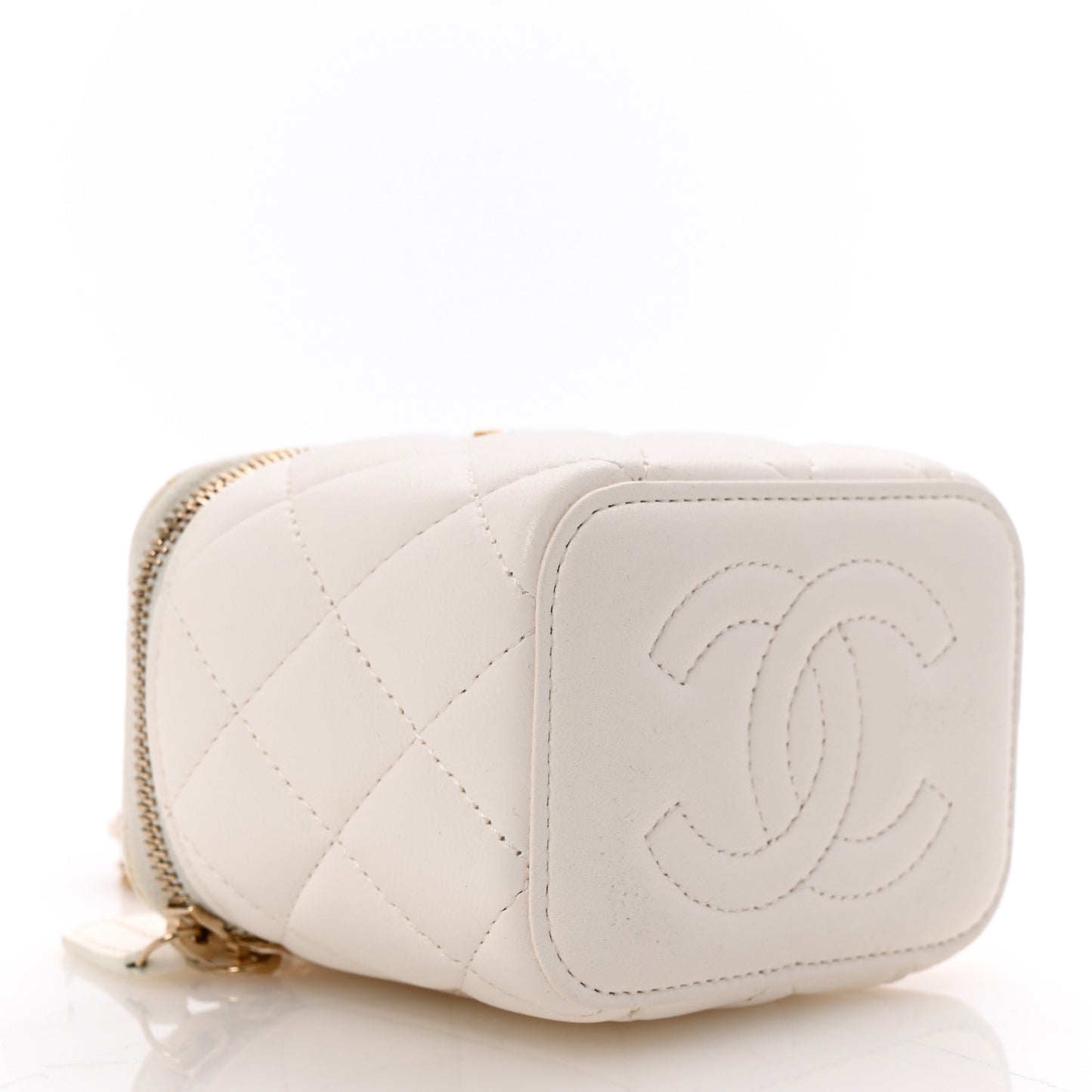 Lambskin Quilted Mini Vanity Case With Chain White