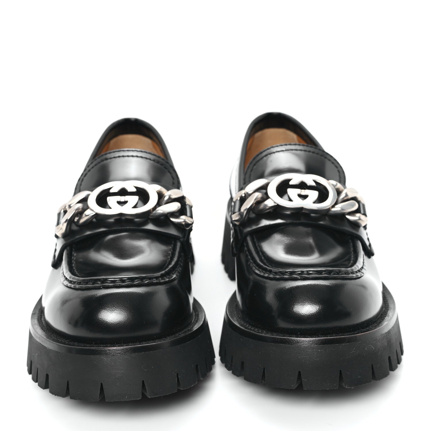 Gucci Cordovan Lux Womens Jeanne Platform Lug Sole 30/45mm Loafers 38.5 Black 3 of 10